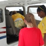 Campers getting ready for a flight